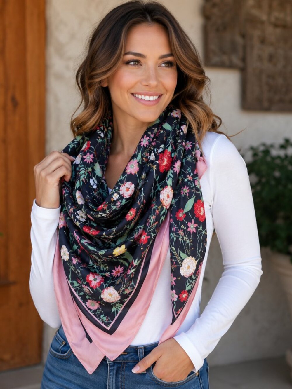 Scarf, Beautiful Colorful Scarf, Lightweight with Floral Print